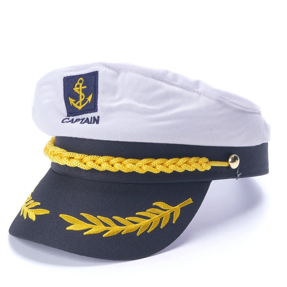 White Captain Navy Marine Skipper Ship Sailor Military Nautical Hat Cap Costume Adults