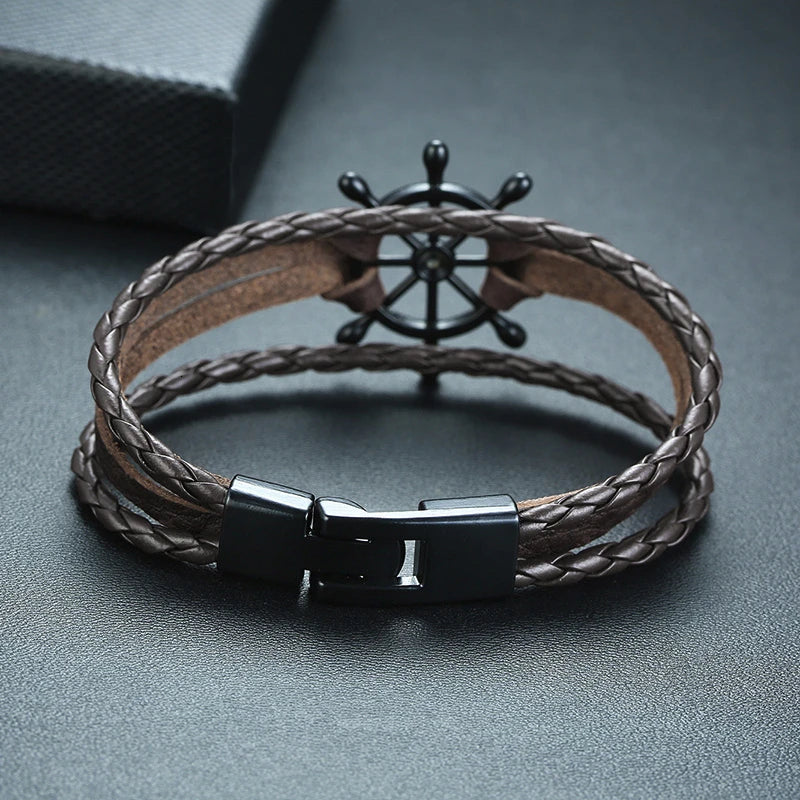 Ships Wheel Jewelry Rudder Leather Bracelet Nautical Bracelet Nautical Gifts