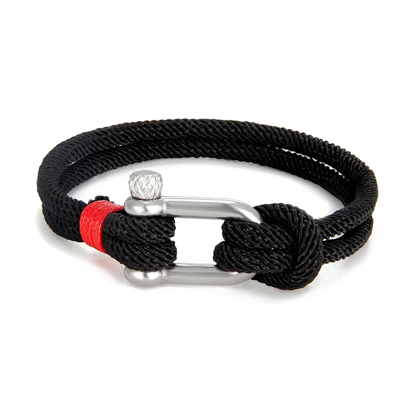 MKENDN Men's Nautical Double Strand U shape Shackle Survival Rope Bracelet Women