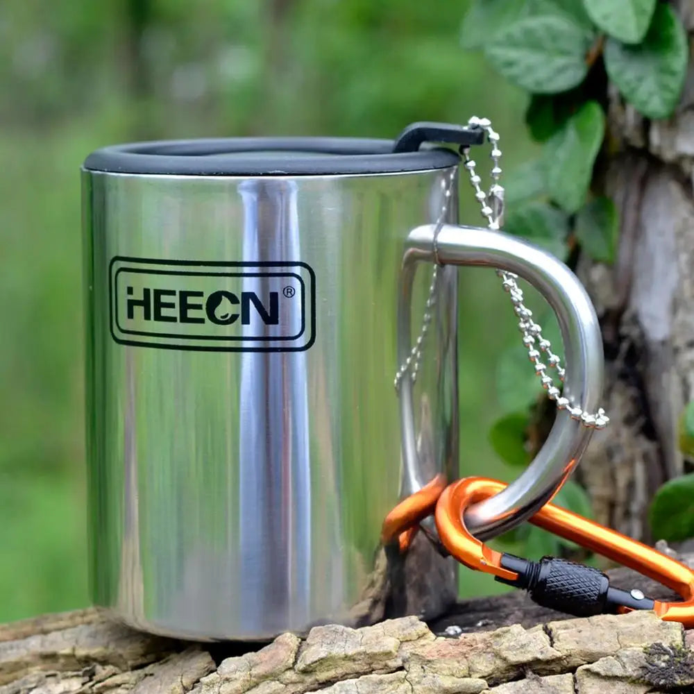 free ship Outdoor stainless steel mugs hiking buckle cup camping mugs with lid