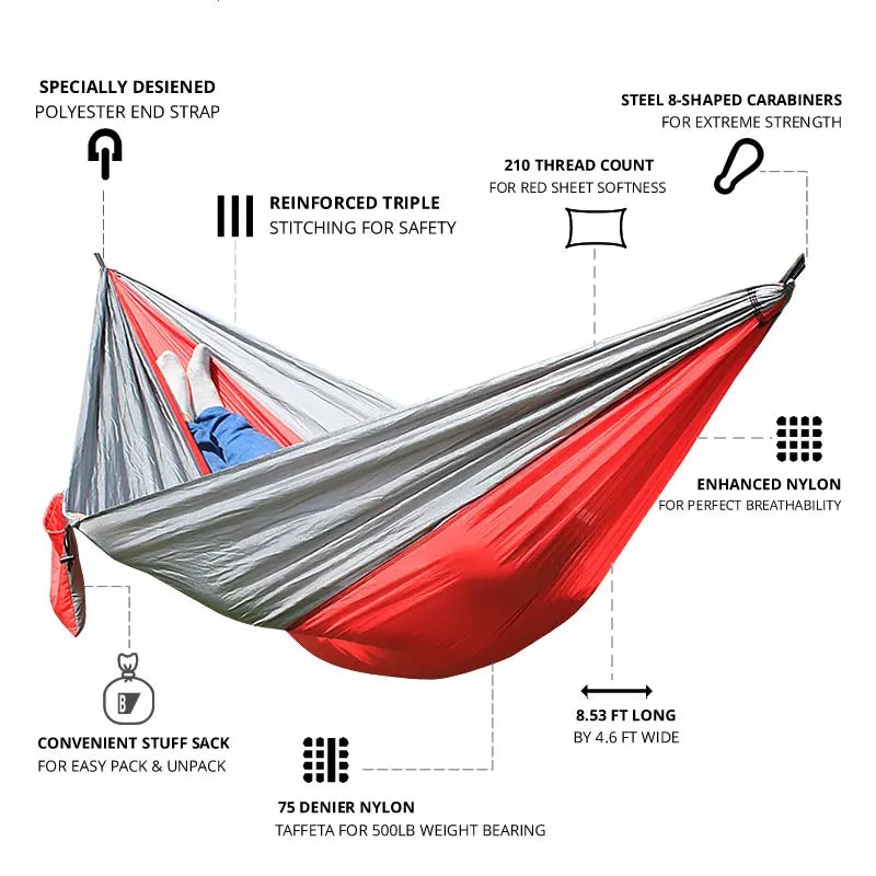 Hammock Nylon Camping Survival garden hunting Leisure Travel Double Person Portable