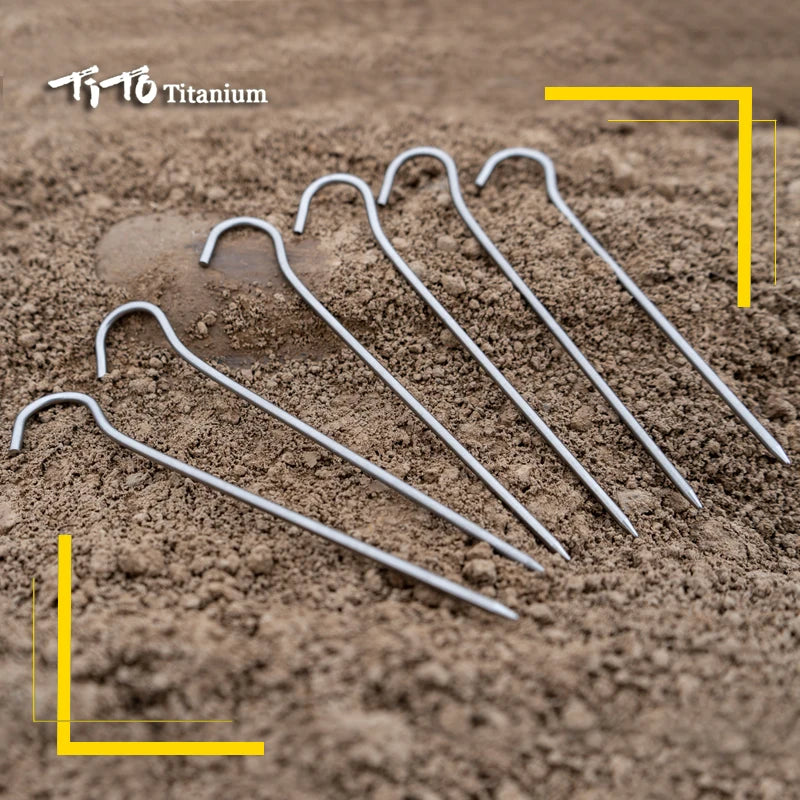 TiTo 8pcs/12pcs Titanium Tent Pegs Titanium Tent Nail Outdoor Camping Tent Accessory Tent Stake Bend Hook Head Diameter 3.0mm