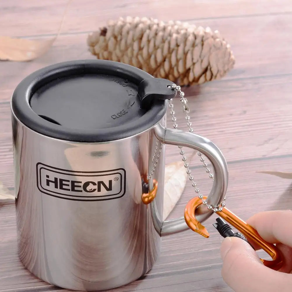 free ship Outdoor stainless steel mugs hiking buckle cup camping mugs with lid