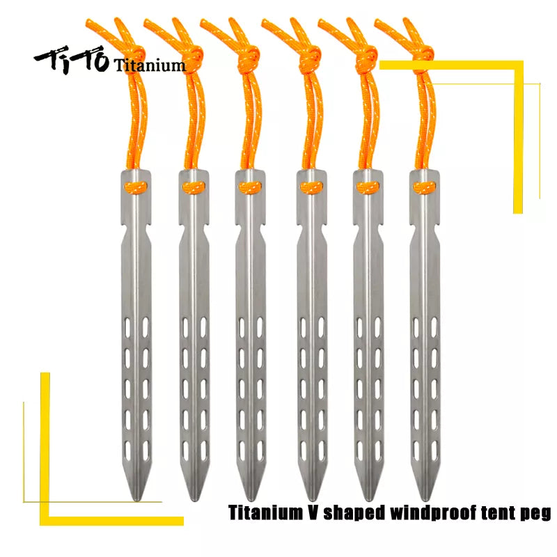 TiTo Titanium tent nails V shaped design Outdoor camping Windproof  equipment Tent