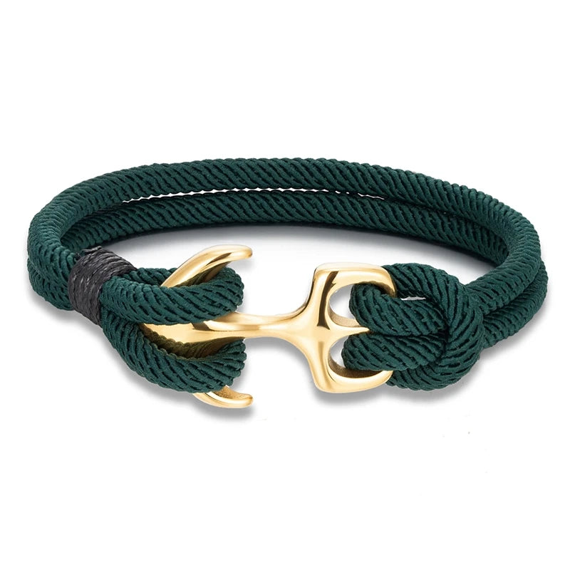 MKENDN 18K Plated Anchor Bracelets Men Double strand Nautical Survival Rope Paracord
