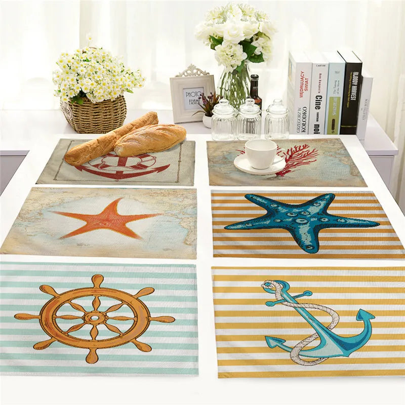 Nautical Anchor Kitchen Decor Boho Placemat Coaster Cotton Linen place mat Pad Dish