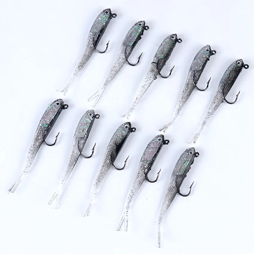 3PCS 75mm With Hook Soft Lure Silicone Artificial Bait Saltwater Freshwater Fishing Soft