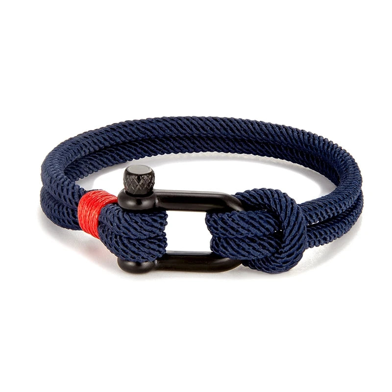 MKENDN Men's Nautical Double Strand U shape Shackle Survival Rope Bracelet Women