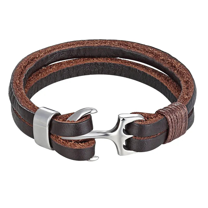 High Quality Stainless Steel Shackle Buckle Leather Survival Bracelets Bangle Men Surf