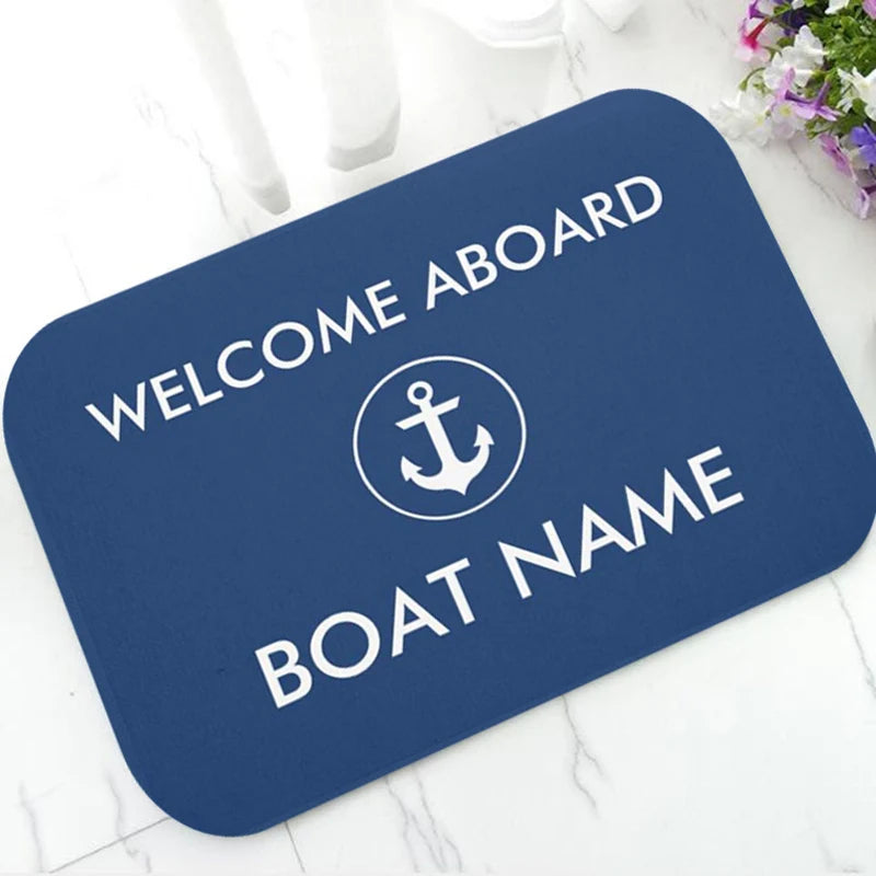 Chic Nautical Anchor Boat Navy Blue Stripes Personalised Doormat Modern Custom