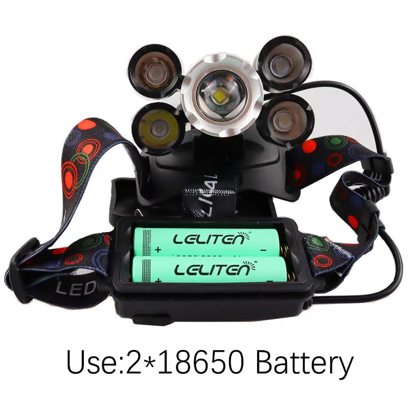 Drop Shipping  Powerful Headlight 5 LED T6 headlamp ZOOM Flashlight Torch Hunting head light Fishing light camping lantern