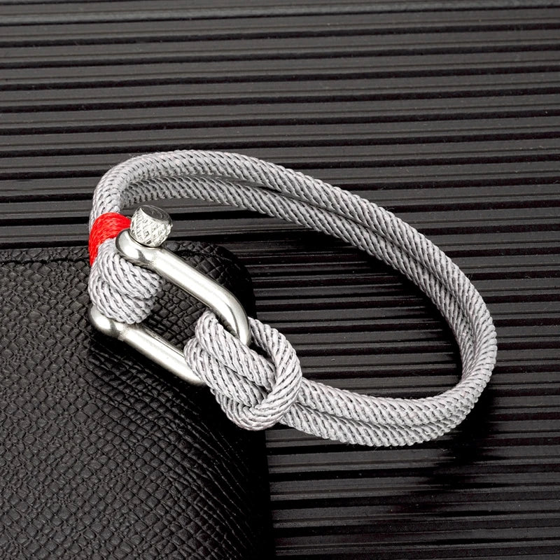 MKENDN Men's Nautical Double Strand U shape Shackle Survival Rope Bracelet Women