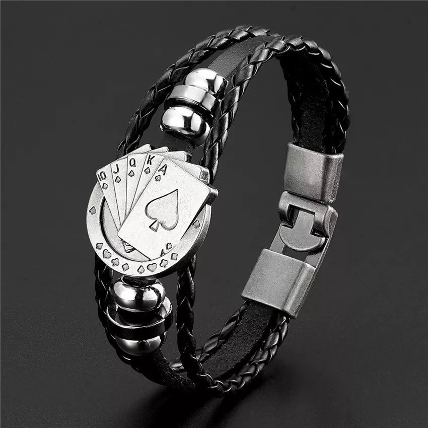 2023 Fashion Brand Leather Bracelet Multilayer Poker Bracelet Men's Retro Punk Rock