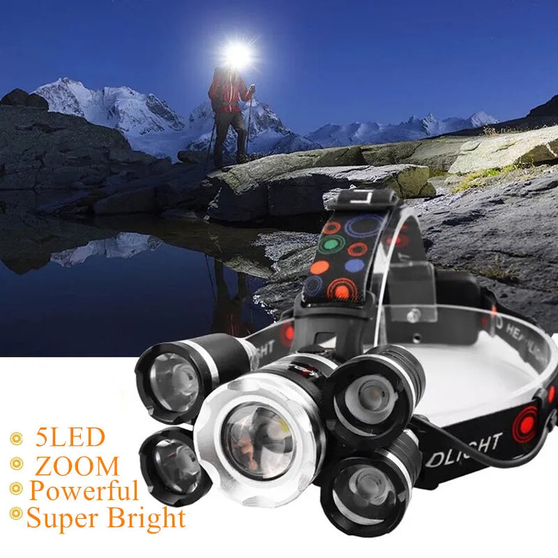 500000 Lumen LED Kopflampe – 1500 M Reichweite, Zoombar, IPX65, 35W