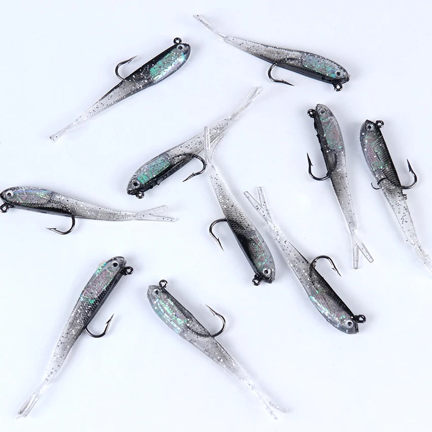 3PCS 75mm With Hook Soft Lure Silicone Artificial Bait Saltwater Freshwater Fishing Soft