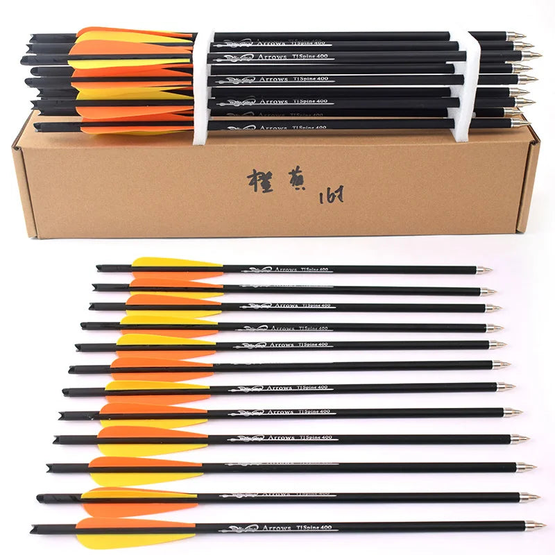 12/24Pcs 16/17/18/20/22 Inches Archery carbon arrows 400 Spine with Orange yellow Feather Crossbow bolts for Hunting Shooting