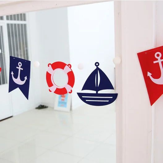 Nautical Banner Mediterranean Anchors Steering Wheels Sailboat Pennant Garland