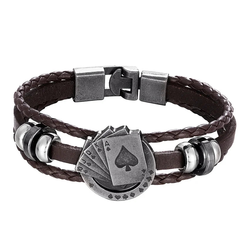 2023 Fashion Brand Leather Bracelet Multilayer Poker Bracelet Men's Retro Punk Rock