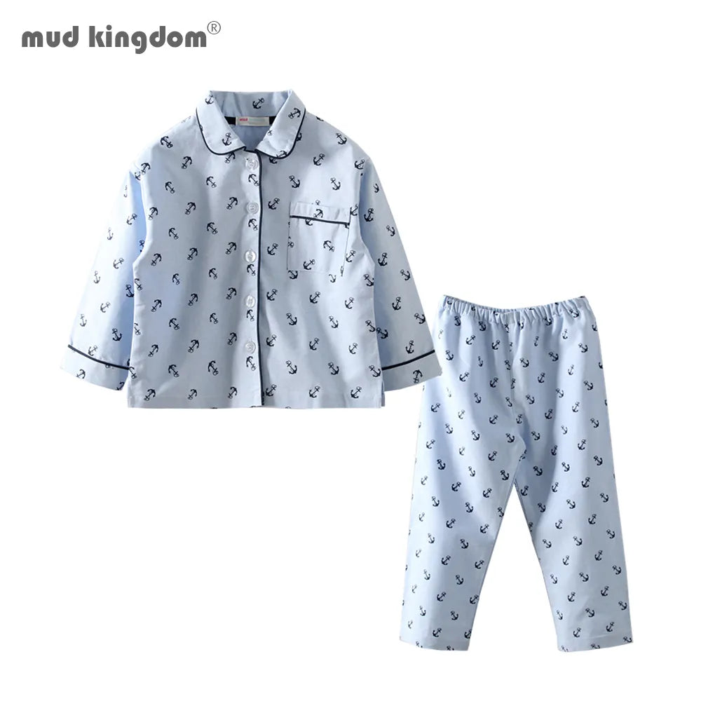 Mudkingdom Boys Pajamas Set Anchor Print Turn-Down Collar Toddler Pajama Cute Kids