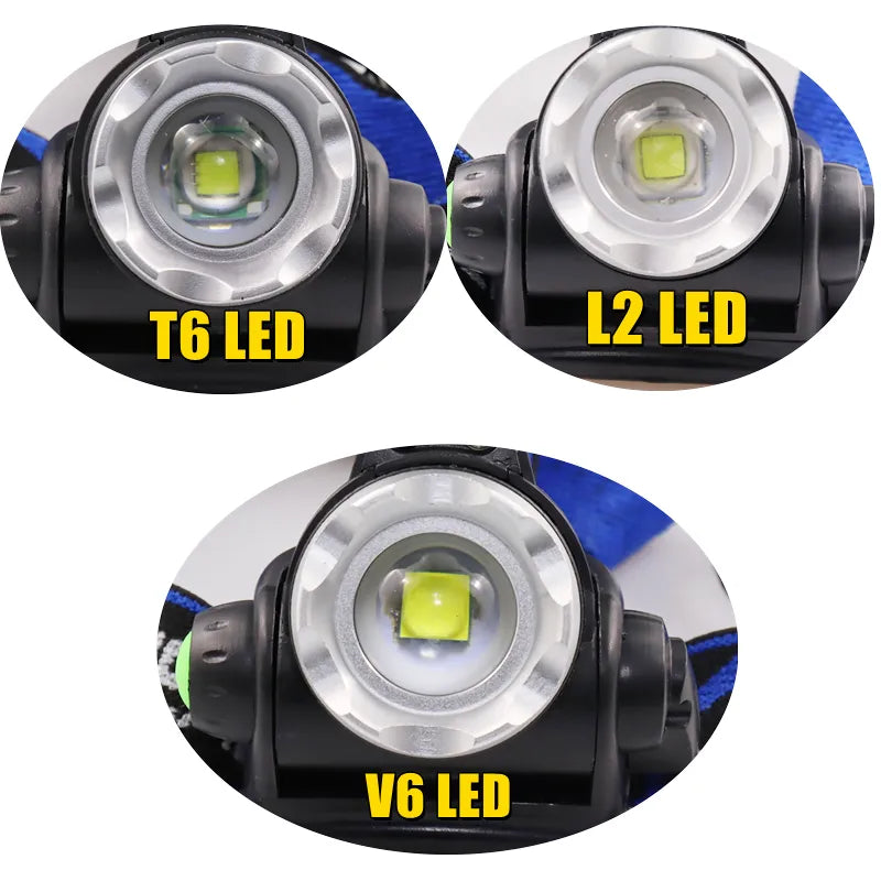 Portable zooming xml-t6 L2 V6 Led Head lamp ZOOM Fishing headlight Camping