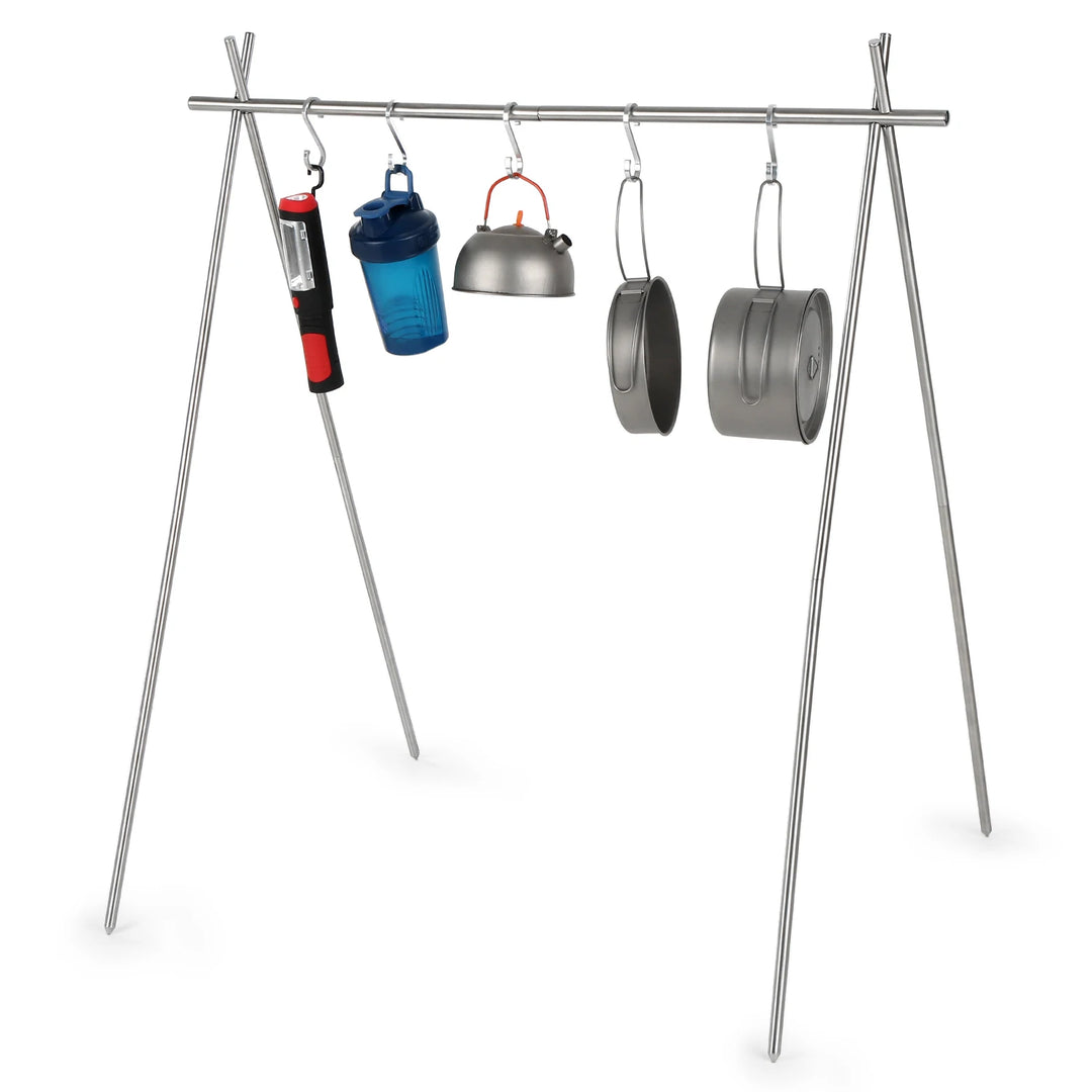 Portable Collapsible Stainless Steel Camping Hanging Rack Travel Camping Shelf Clothes Hanger Outdoor Triangle Rack Eequipment