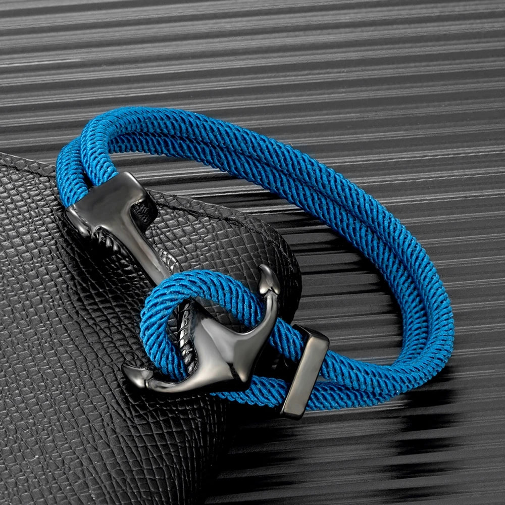 MKENDN Anchor Bracelets Men Double Strand Nautical Survival Rope Paracord Bracelet