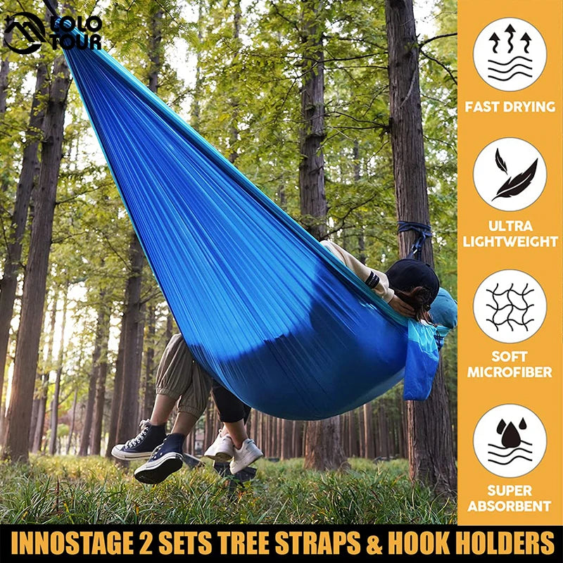 102x55inch Outdoor Double Camping Hammock with Tree Strap Lightweight Parachute