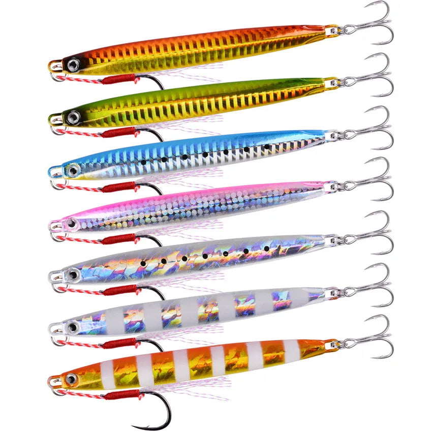 1Pc Long Metal Jig Fishing Lure Slow Cast Jigging Spoon 10G 20G 30G 40G SeaBass Lure