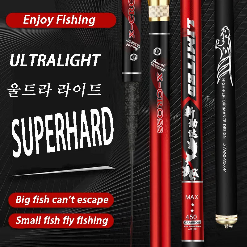 ultra-light carbon stream rod 4.5/6.3/7.2/8/9/10M 4H 28T hand rod crucian carp pole long fishing cane travel feeder fly fishing