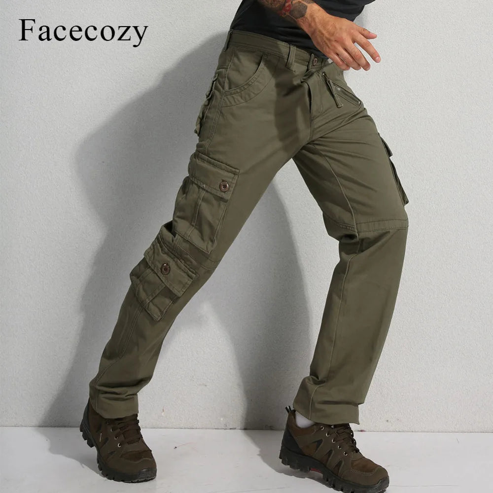 Facecozy Men Tactical Military Cargo Pants Winter Male Outdoor Multi-pockets Windproof