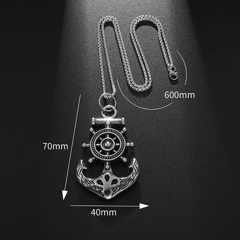 Hip Hop Punk Captain Wheel with Anchor Nautical Pendant Necklace Men's Fashion