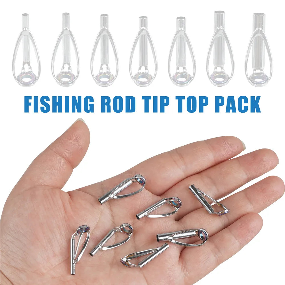 10Pcs Fishing rod guide tips repair kit 2.2mm-4.0mm Stainless steel Frame Rainbow laser