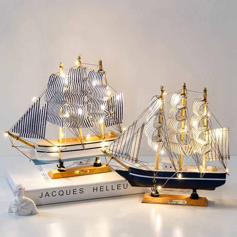 Mediterranean Wooden Sailing Ship Model Handmade Home Decoration, Entrance Living