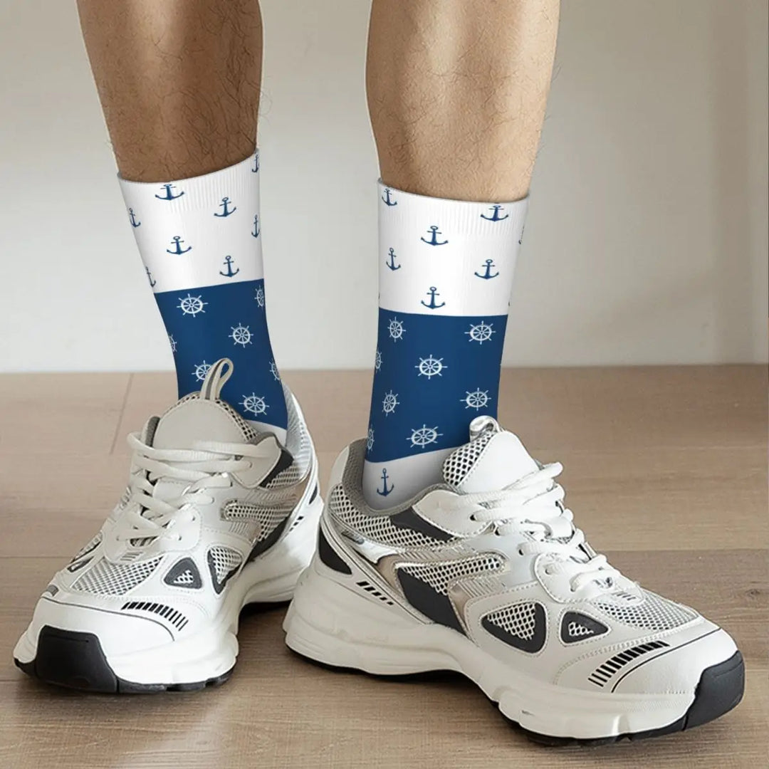 Socks Nautical Blue Helms Anchors Marine Rudder Product for Men Women Compression