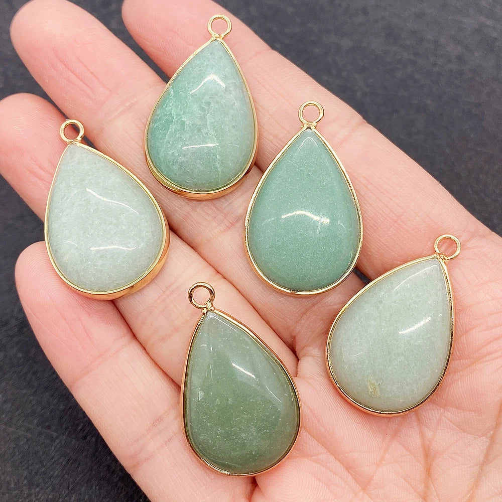 Drop-shaped Natural Stone Green Chalcedony Pendant DIY Gem Charms Accessories