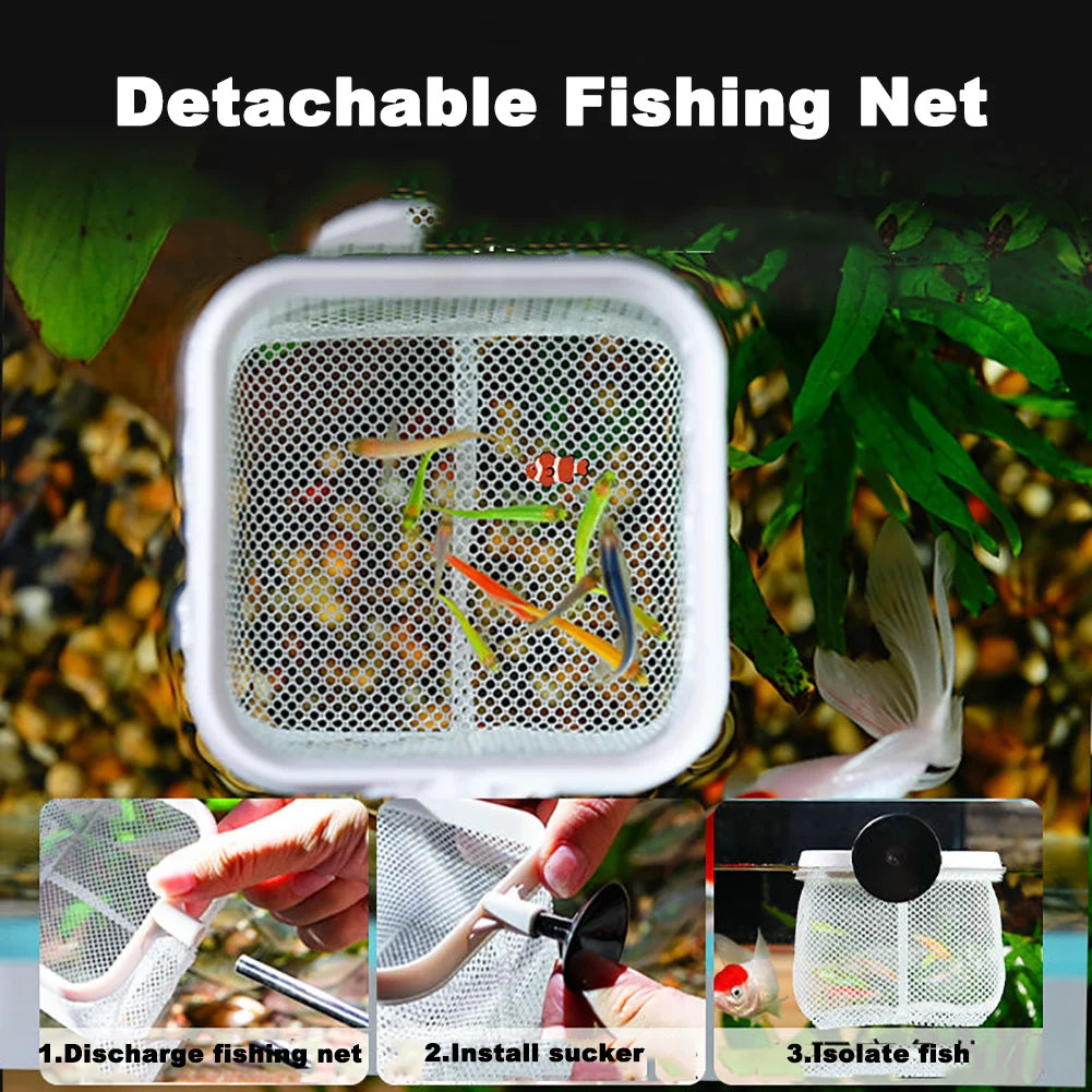 Aquarium Square Fishing Net With Suction Cup Extendable Long Handle Fishing Gear