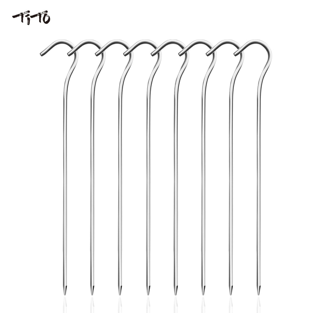 TiTo 8pcs/12pcs Titanium Tent Pegs Titanium Tent Nail Outdoor Camping Tent Accessory Tent Stake Bend Hook Head Diameter 3.0mm