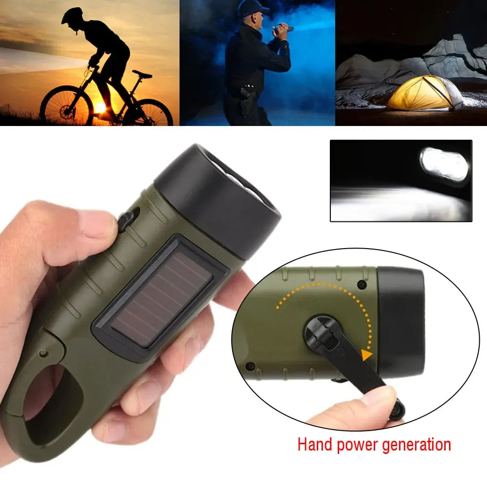 LED Solar Hand Crank Dynamo Solar Powered Rechargeable LED Camping Emergency