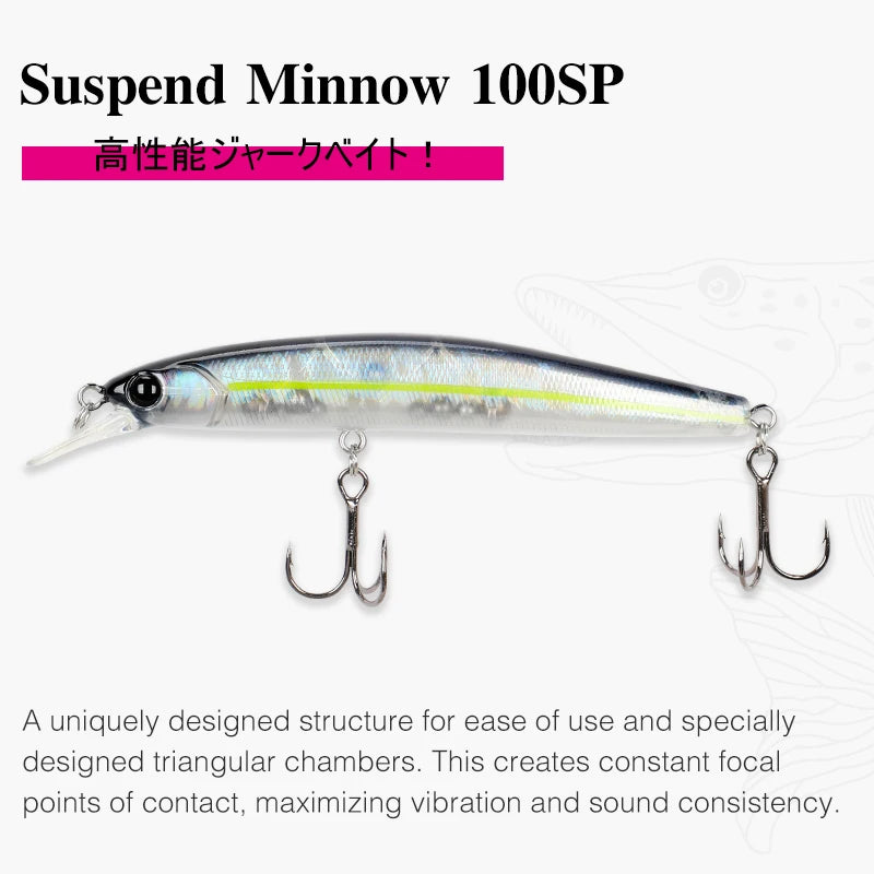 TSURINOYA 100SP Suspending Minnow Fishing Lure DW70 100mm 9.5g Jerkbait Pike Bass