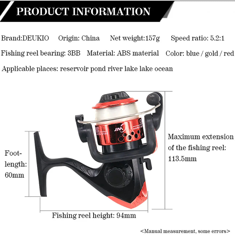 1PC Folding Spinning Fishing Reel With 100m Fishing Line 5.1:1 Gear Ratio Portable