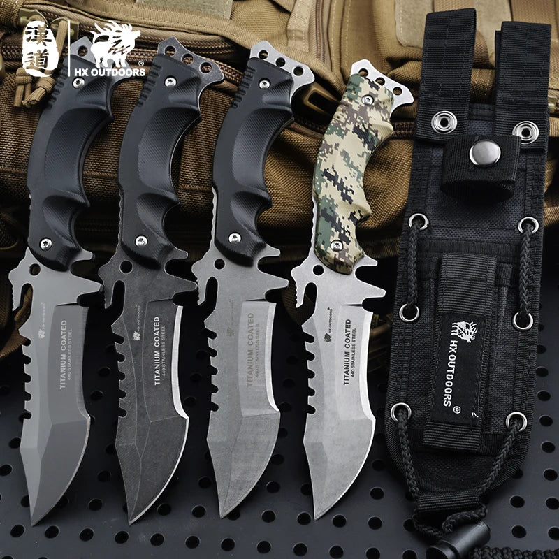 HX OUTDOORS TRIDENT Survival Knife Army Hunting 58HRC Full Tang Straight Knives Essential Tool for Self-defense Outdoor Tools