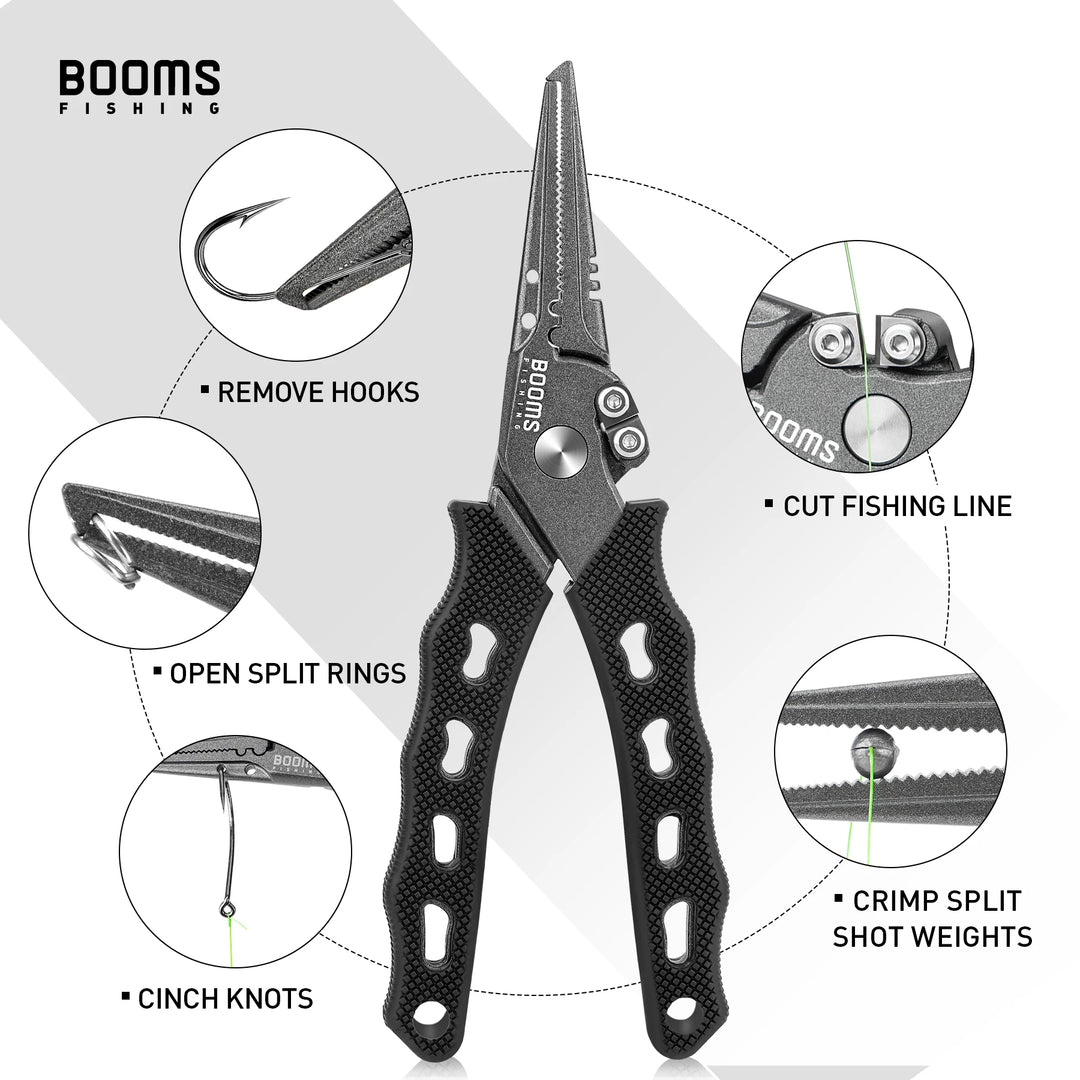 Booms Fishing F07 Fishing Pliers Stainless Steel Braid Line Scissors Cutters Crimper Hook