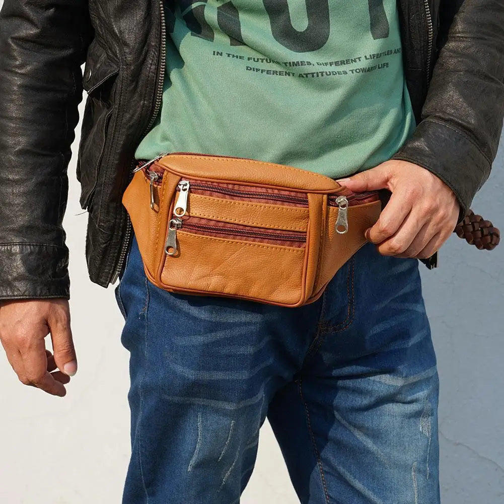 EDC Men's Leather Waist Bag First Layer Cowhide Multifunctional Waist Outdoor Running