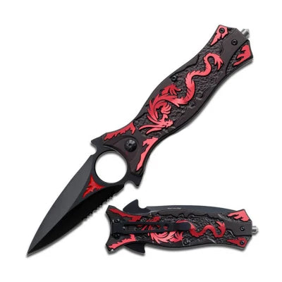 Hunting Camping Survival Pocket knife Stainless Steel Multi Tools Hiking Red Wiredraw Dragon Grain Knives Fold Knife Outdoor Kit