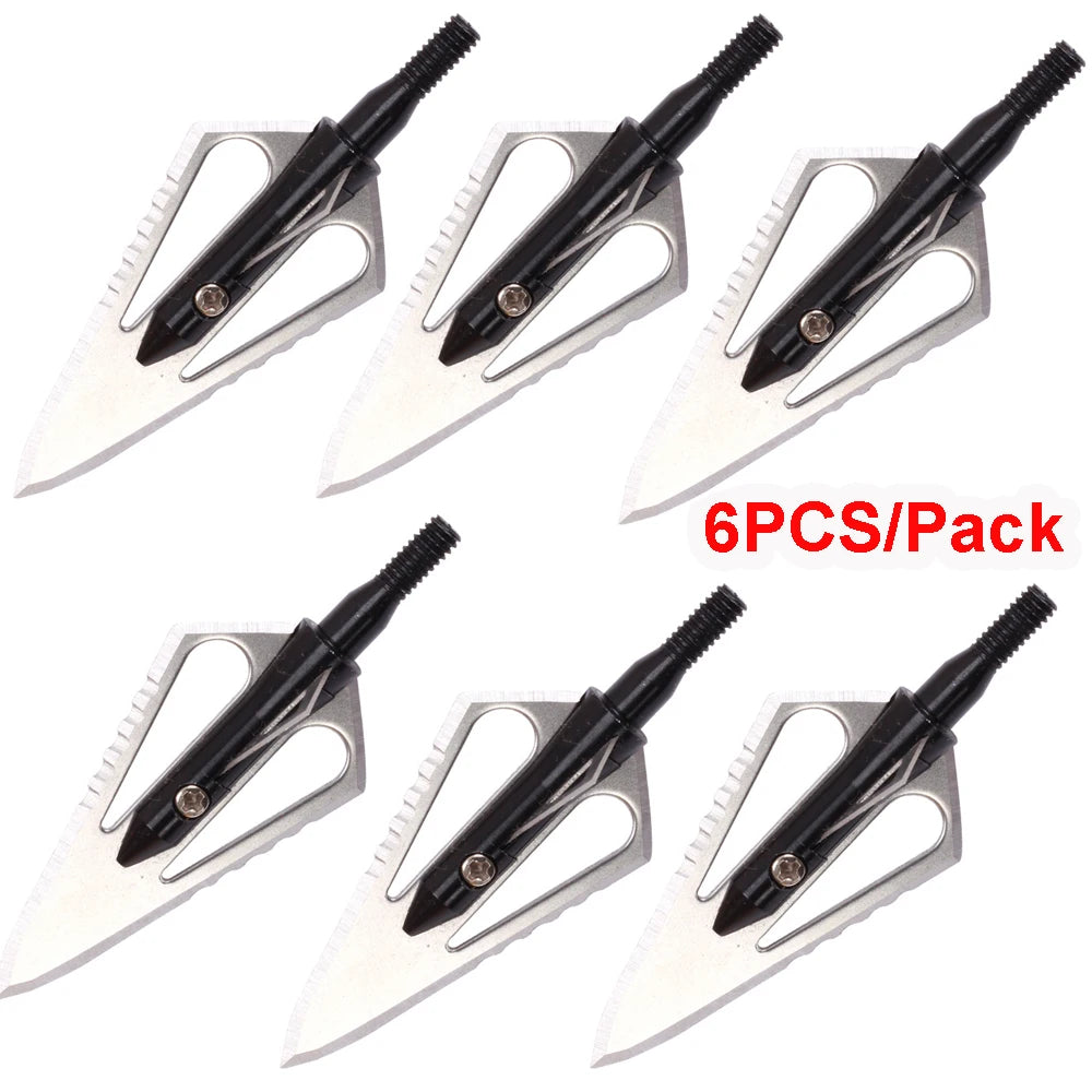 6PCS/Pack Archery Blade Hunting Arrowhead 100Grain Stainless Steel Broadhead Screw Arrow Point Tip For Bow/Crossbow Hunting