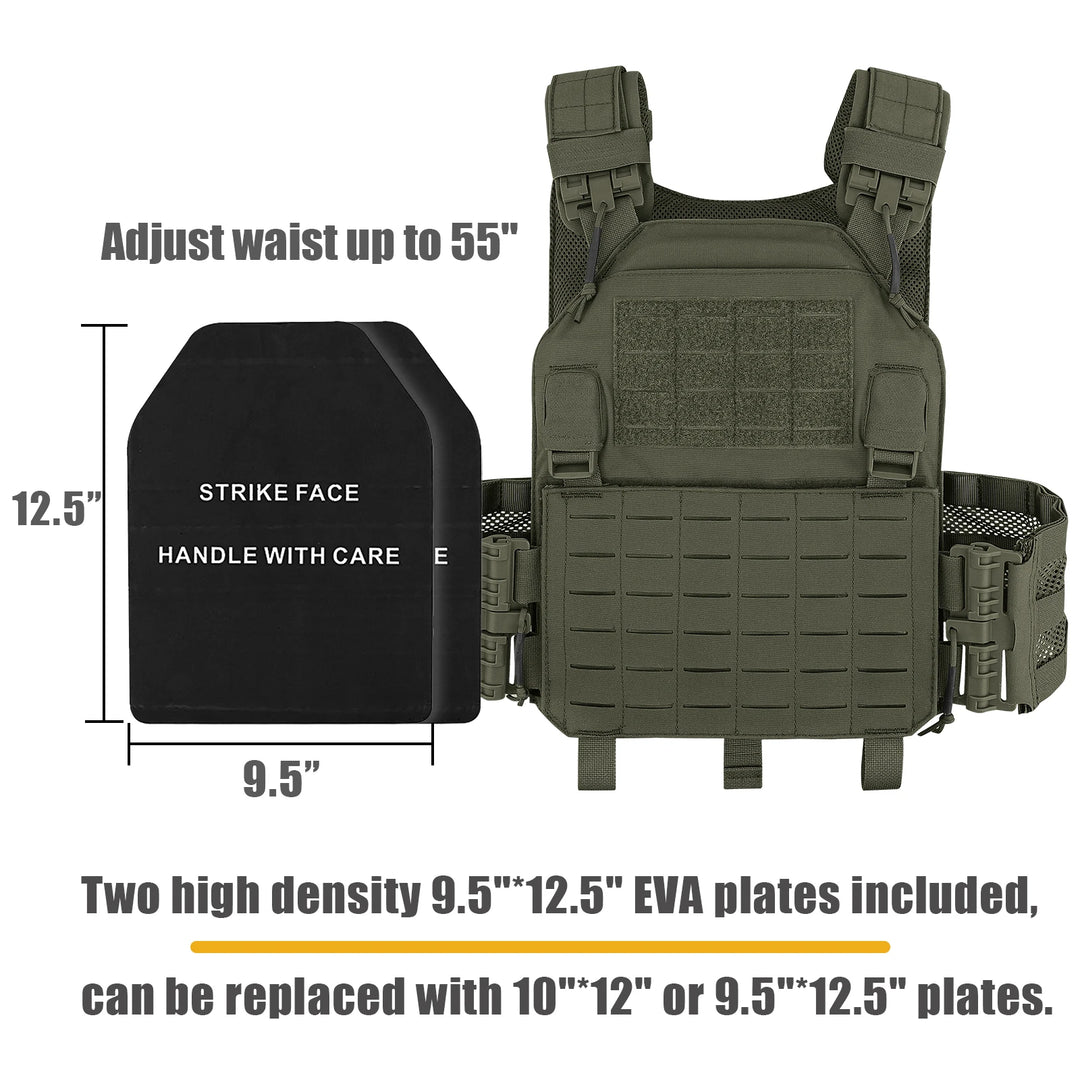 KRYDEX 500D Tactical Vest Laser Cutting MOLLE LAVC Plate Carrier Quick Release Buckle