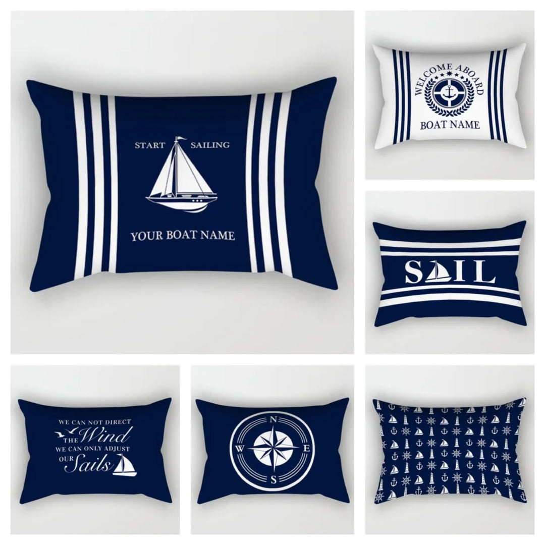 Blue Nautical Decoration Compass Sailing Lumbar Pillow Cover 30*50 Sofa Cushion