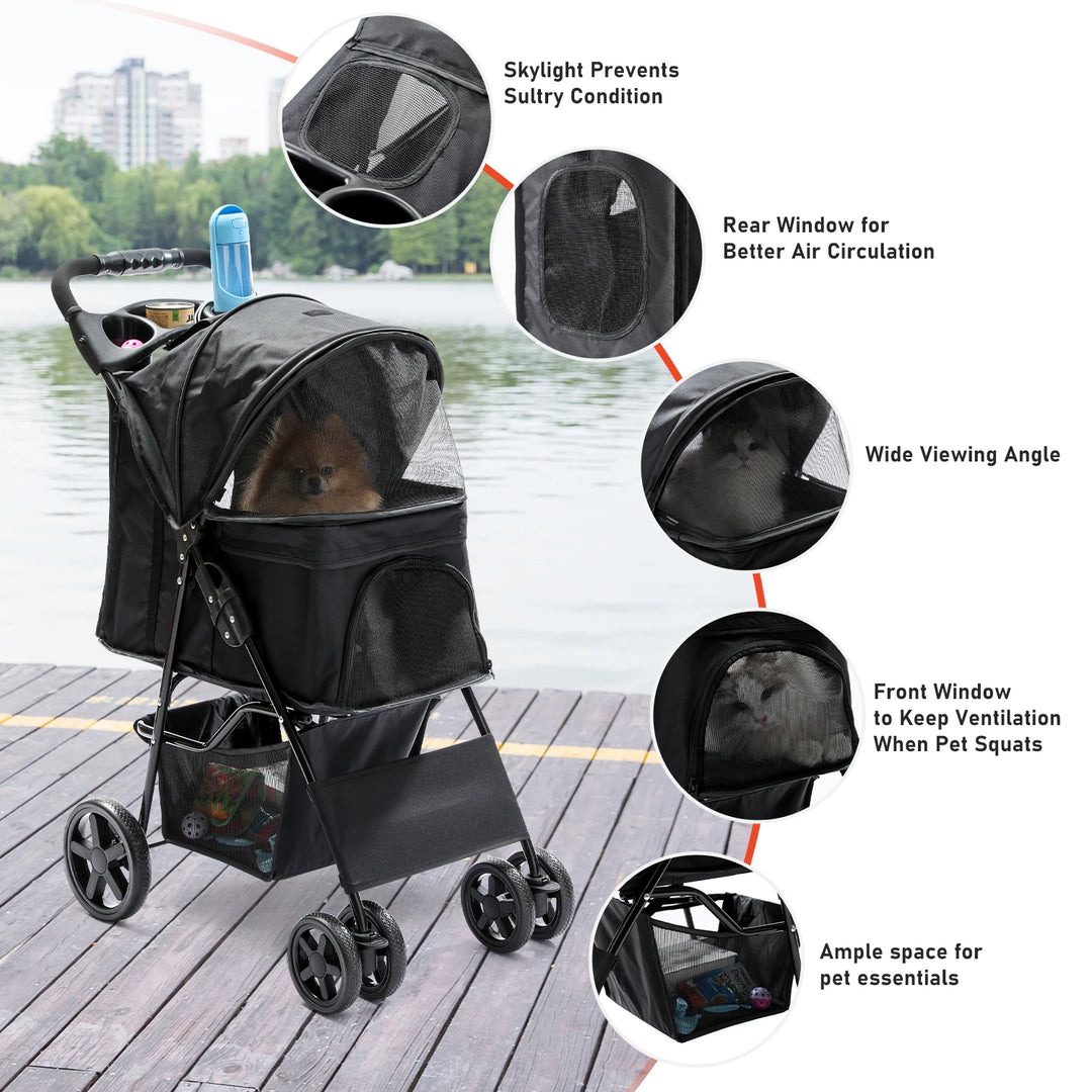 Foldable Pet Stroller Portable Dog Cat Trolley Breathable Carrier for Dog Kitten Travel