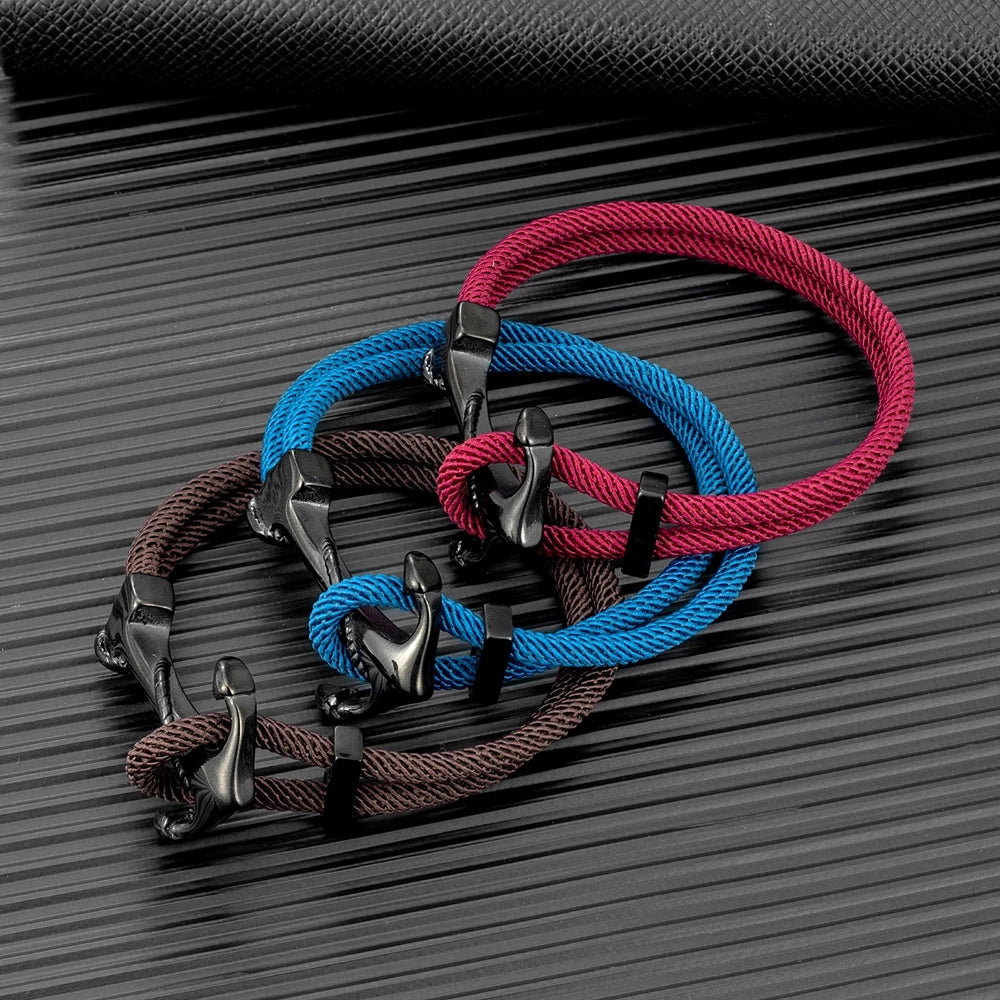 MKENDN Anchor Bracelets Men Double Strand Nautical Survival Rope Paracord Bracelet