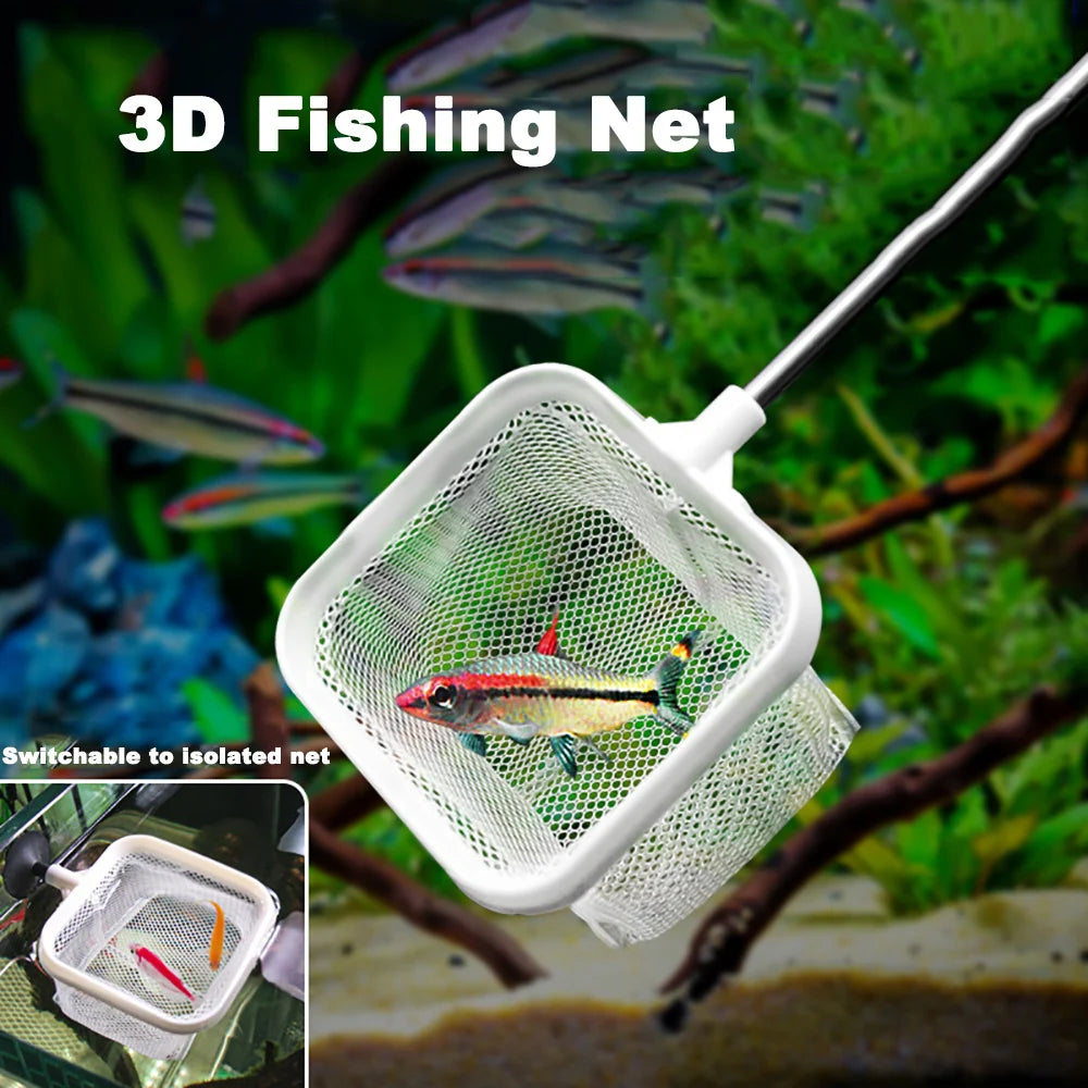 Aquarium Square Fishing Net With Suction Cup Extendable Long Handle Fishing Gear